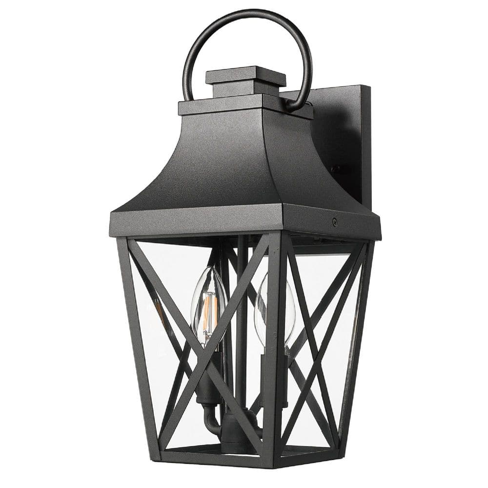 Matte Black 2-Light Outdoor Wall Sconce with Clear Glass Shade, E12 Lantern Fixture for Porch Garage Front Door price history on PriceWatchPro