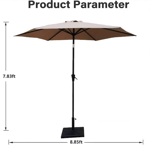 8.8 ft. Aluminum Patio Market Umbrella with 42 Pounds Base, Push Button Tilt and Crank Lift in Taupe