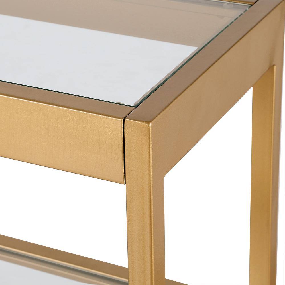 Alexis 36" Gold Metal & Glass Rectangular Console Table with Storage