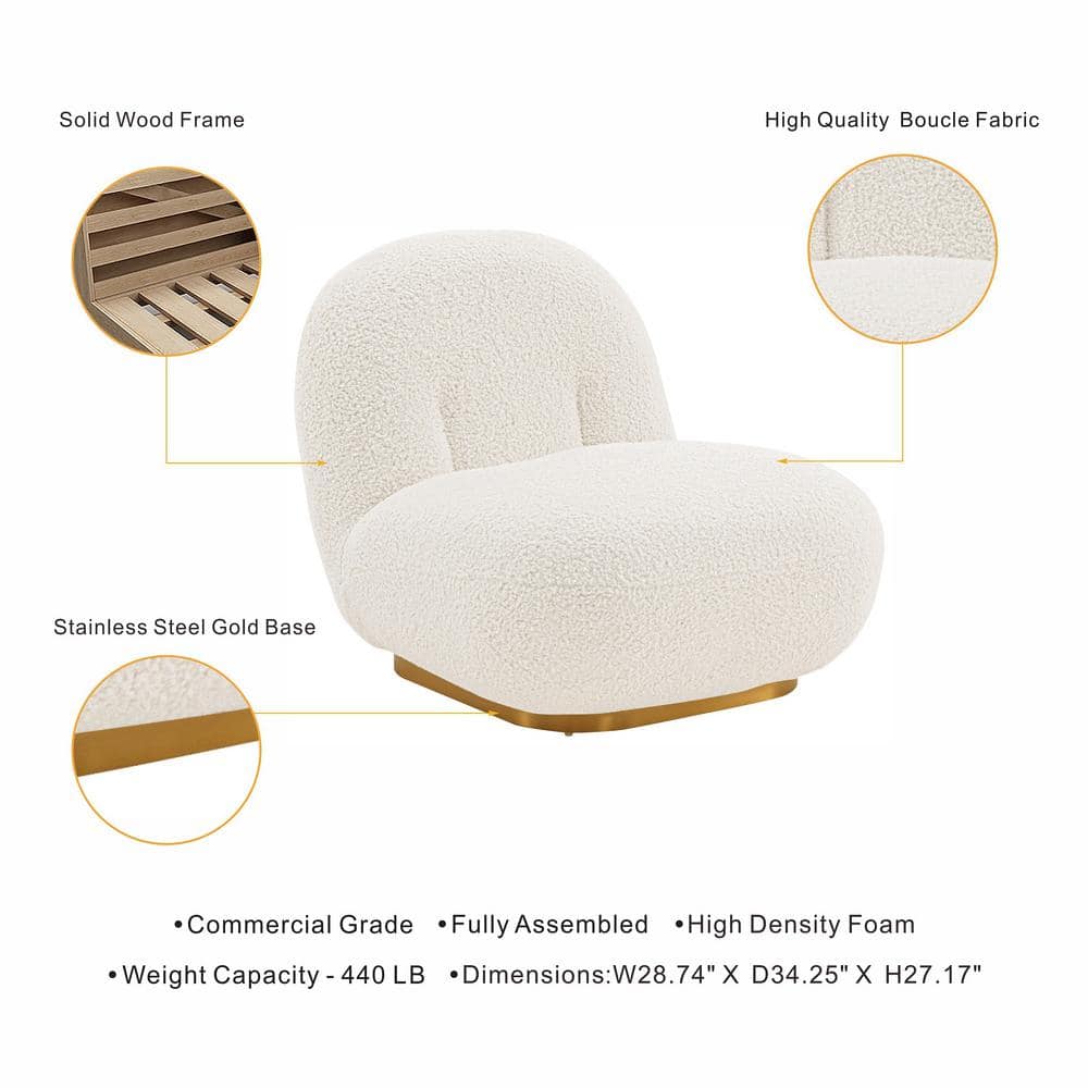 Edina White Boucle and Pine Wood Accent Chair