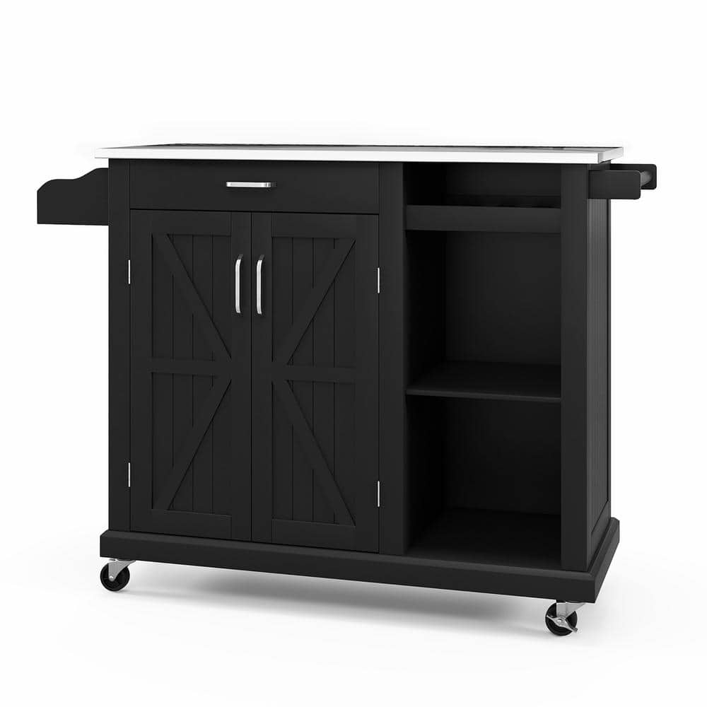 Costway Black Steel Island Kitchen Cart Rolling Utility Trolley