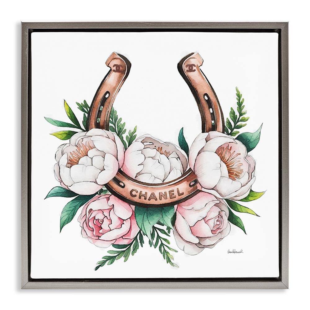 Glam Peonies and Horseshoe by Amanda Greenwood Gray Floater Frame Nature Graphic Art Print 25 in. x 25 in. price history on PriceWatchPro