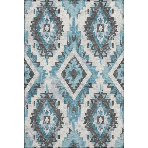 Mayfield Premium Machine Washable Abstract AMF1878 Teal 3 ft. x 4 ft. Area Rug