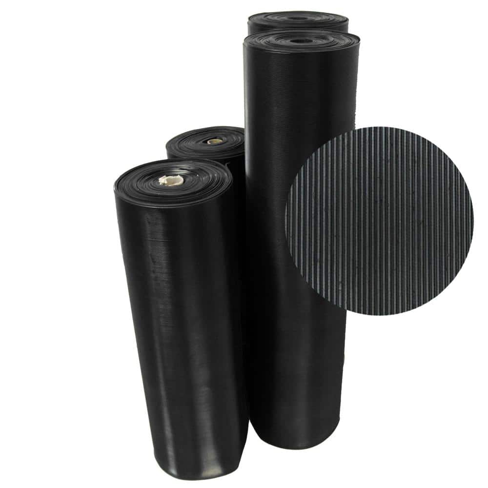 Choice 3' x 10' Black Rubber Ridge-Scraper Top Anti-Slip Safety Mat - 1/4  Thick