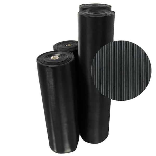 Rubber-Cal Corrugated Composite Rib 3 ft. x 25 ft. Black Rubber Flooring (75 Sq. ft.)