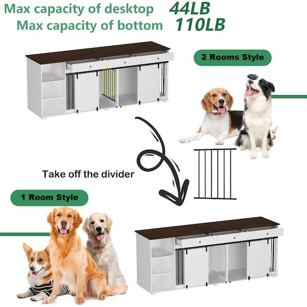 Large Dog Crate Furniture,74.8″ Lx29.5 Wx37.1 H Wooden Double Dog Crates  Indoor Furniture Style with Divider and 2 Drawers,Xl Heavy Duty Dog Kennel  Furniture for 2 Large Dogs,White – Built to Order