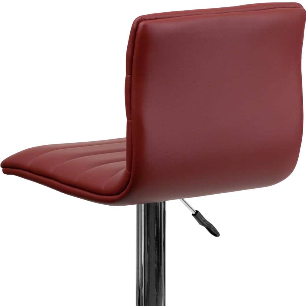 Burgundy Vinyl Adjustable Swivel Bar Stool with Chrome Base