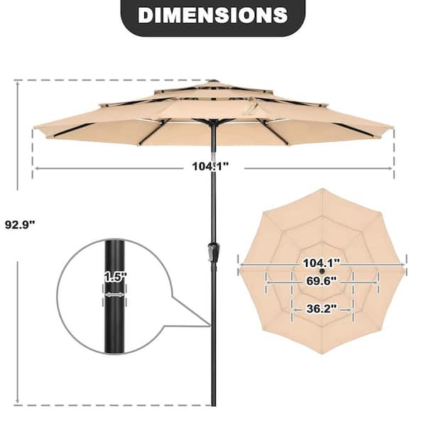 9 ft. Metal Market Patio Umbrella with 3-Tiered Sunshade and Push Button Tilt and Easy-Open Crank in Khaki