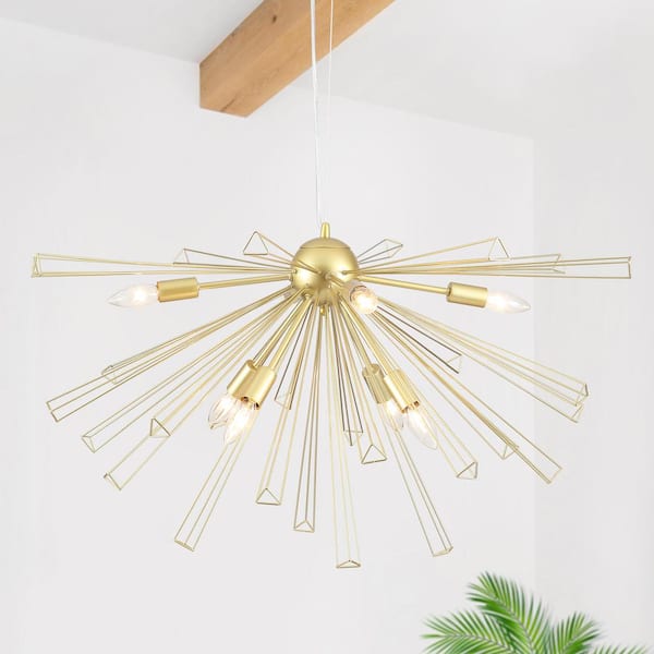 Iptisam 8-Light Spray Gold Dimmable Sputnik Sphere Chandelier Modern Starburst Chandelier for Kitchen Island