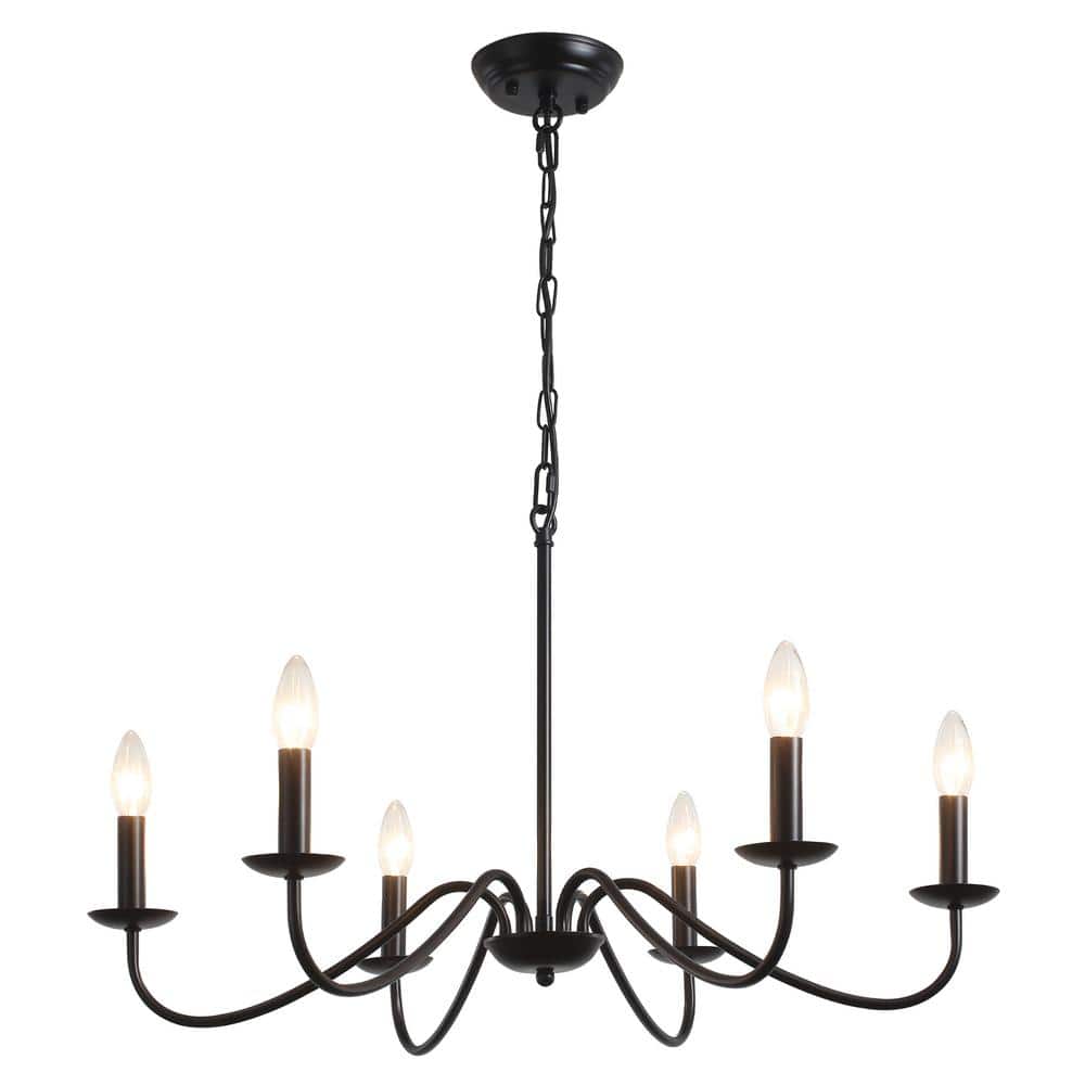 6-Light Black Farmhouse Candle Style Rustic Chandelier for Kitchen Island L
