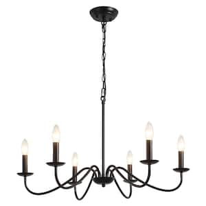 6-Light Black Farmhouse Candle Style Rustic Chandelier for Kitchen Island Lighting Fixtures Hanging