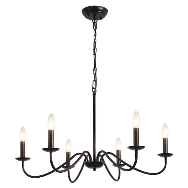 ADSENSTY 6-Light Black Farmhouse Candle Style Rustic Chandelier for Kitchen Island Lighting Fixtures Hanging