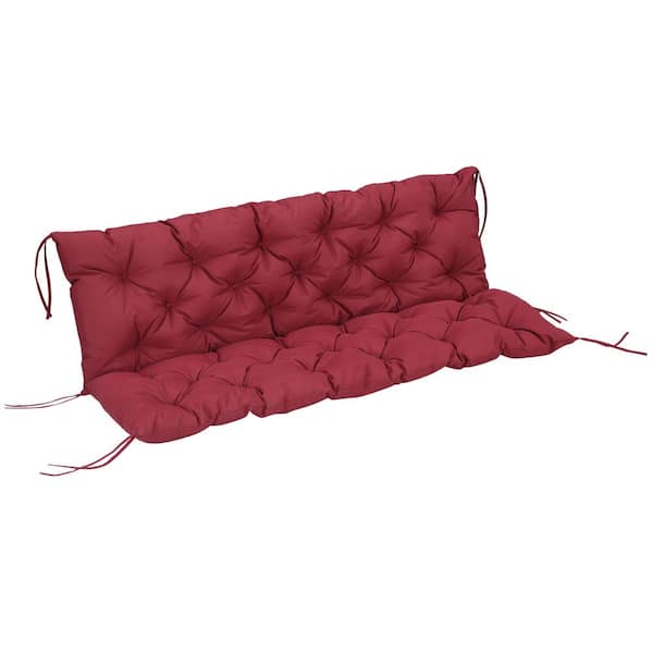 Zeus & Ruta Wine Red Tufted Bench Cushions for Outdoor Furniture, 3-Seater Replacement Swing Chair, Overstuffed Backrest