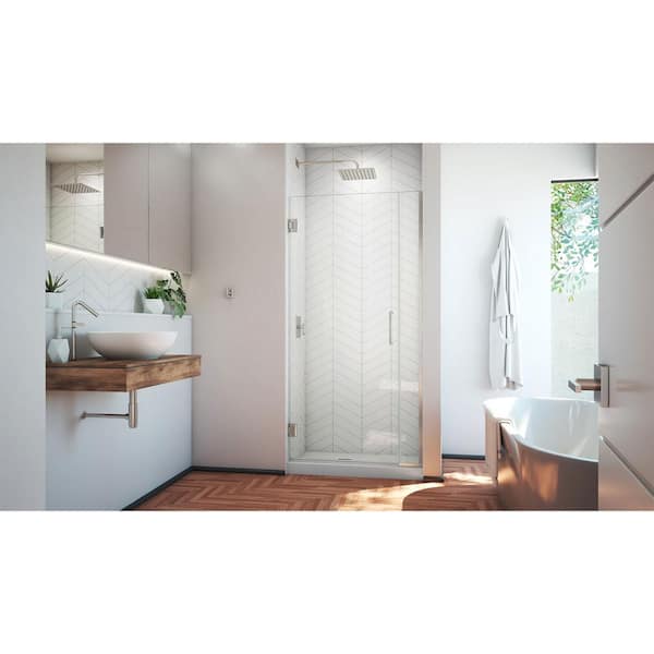 Unidoor Plus 34.5 to 35 in. x 72 in. Frameless Hinged Shower Door in Brushed Nickel
