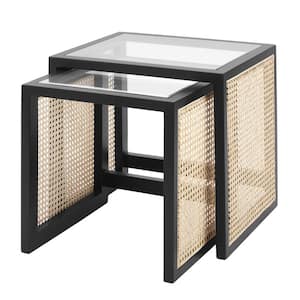 Odell Cane Nested Accent Tables in Black/Rattan (Set of 2)