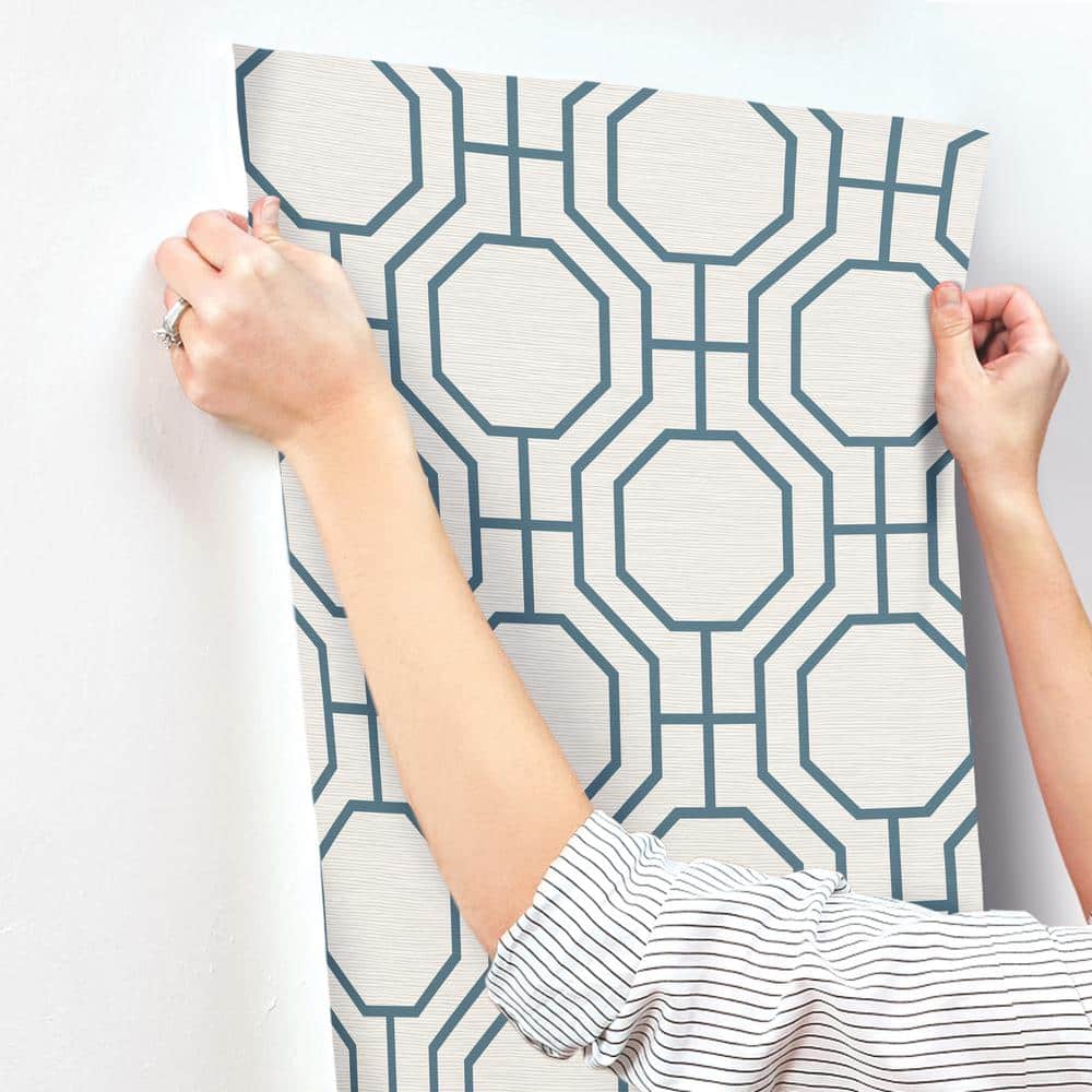 Blue Geometric Trellis Non-Pasted Grasscloth Wallpaper