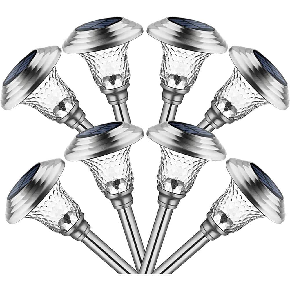 Solar Stainless Steel Pathway Lights with Glass Lampshades (8-Pack)