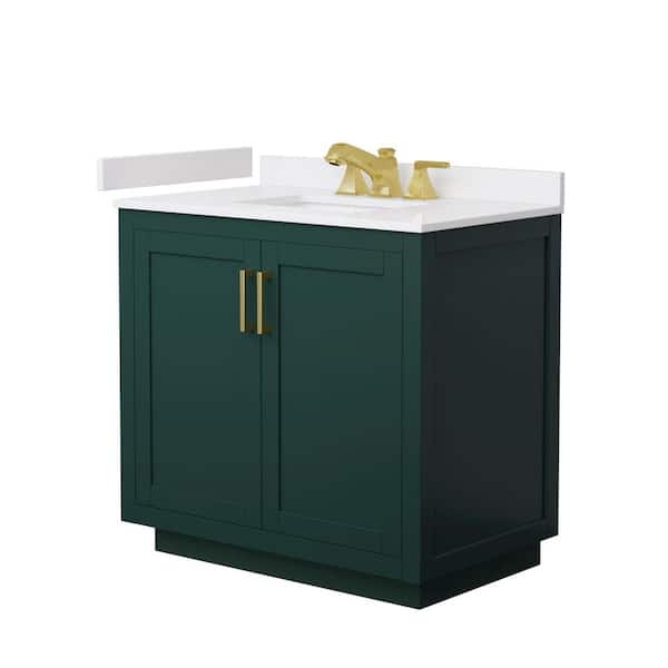 Miranda 36 in. Single Freestanding Green Bath Vanity with White Cultured Marble Top Assembled