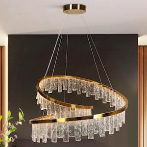 Erinjenks 1-Light dimmable Integrated LED Plating Brass Round Chandelier with Handmade Glacial Glass