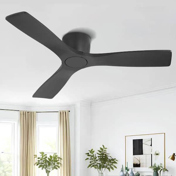 48 in. 3 Blades DC Motor Indoor Flush Mount Ceiling Fan with Remote Black