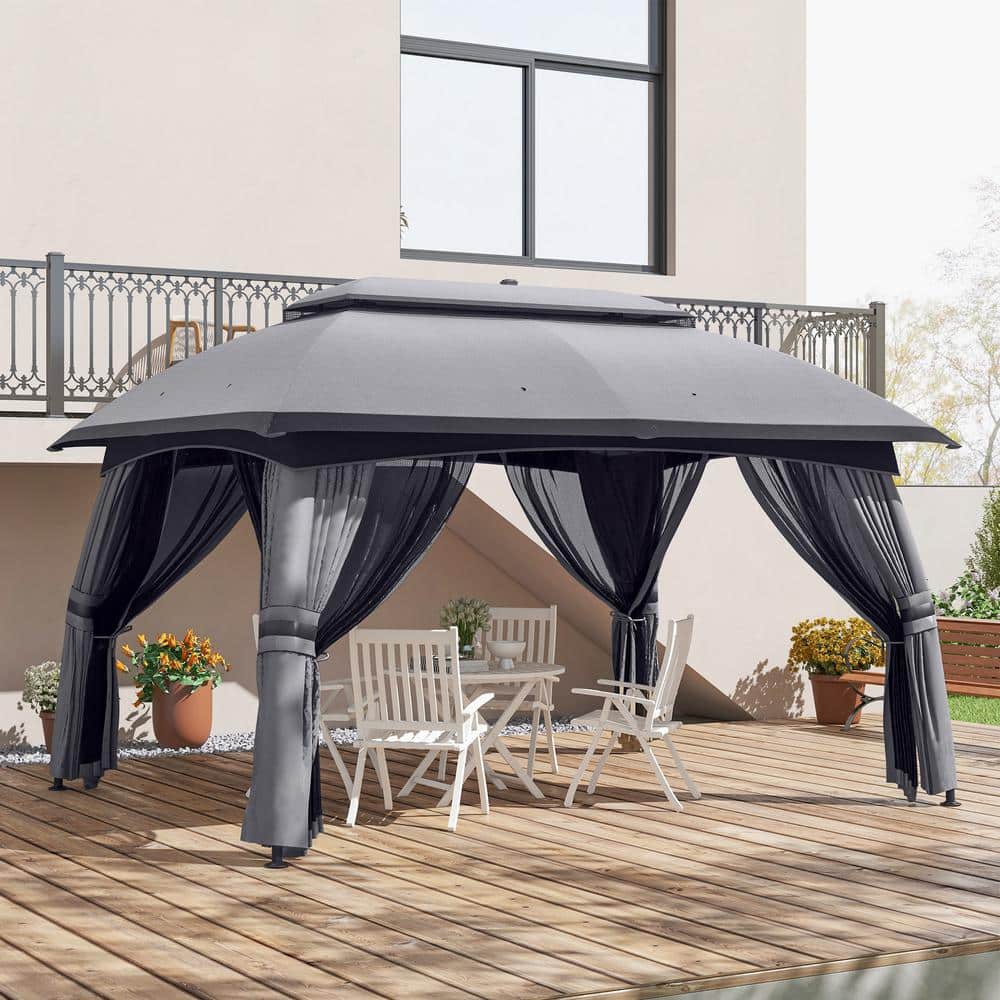 Outdoor 10 ft. x 13 ft. Patio Gazebo Canopy Shelter with Netting, Vented Ro
