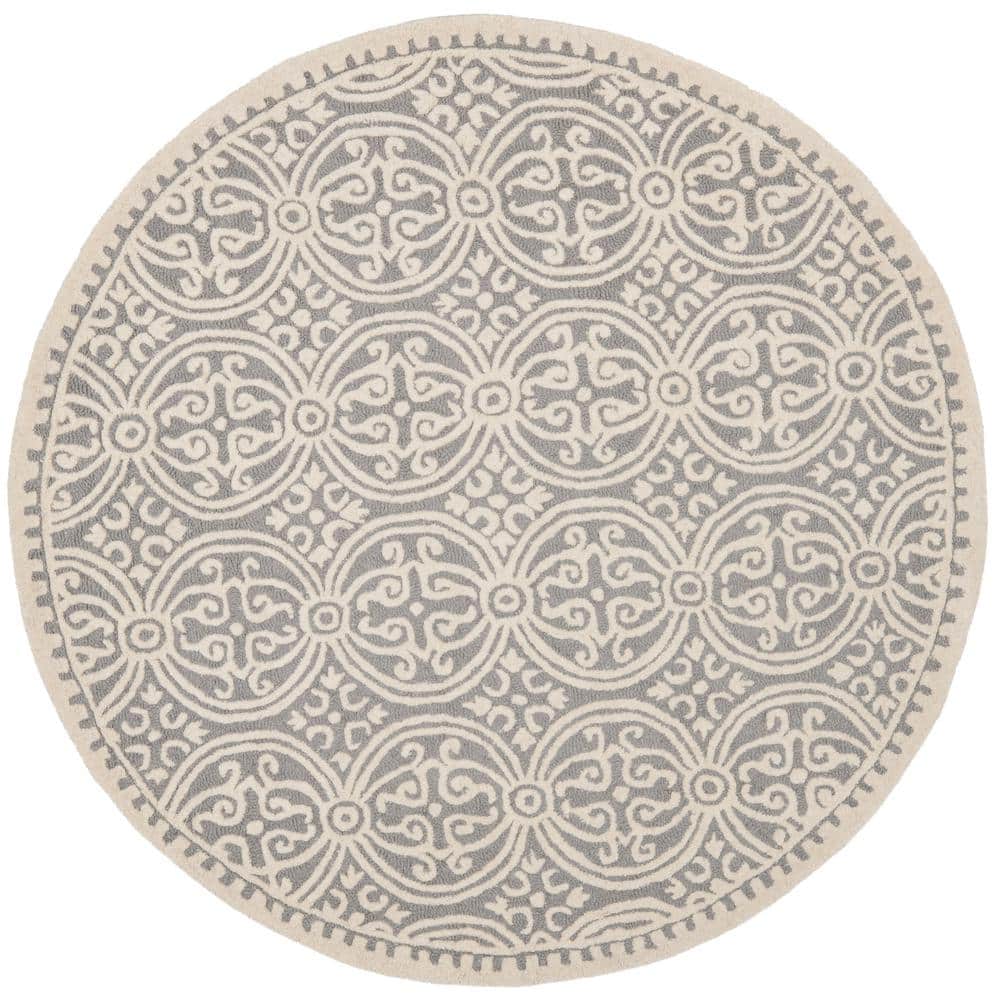 Cambridge Silver/Ivory 8 ft. x 8 ft. Round Medallion Geometric Area Rug price history on PriceWatchPro