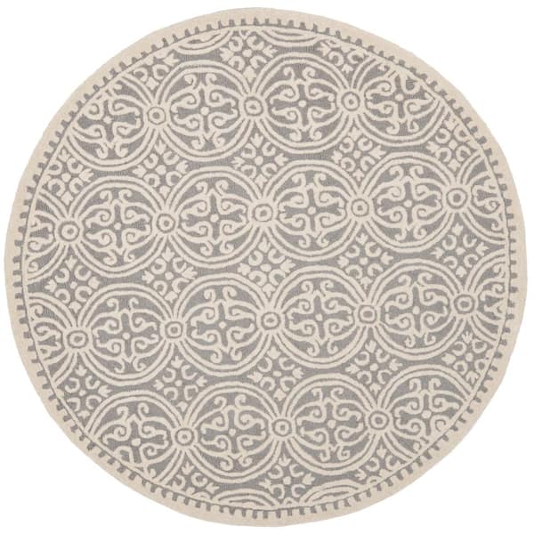 SAFAVIEH Cambridge Silver/Ivory 8 ft. x 8 ft. Round Medallion Geometric Area Rug