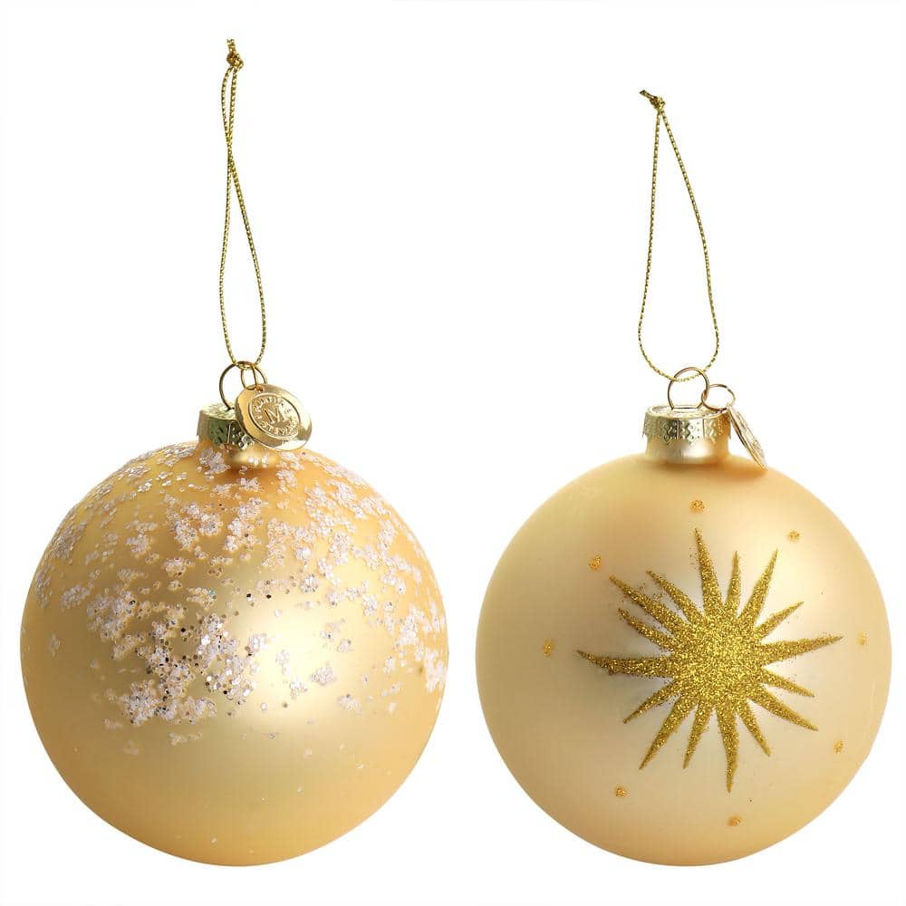 Gold and White Glass Holiday Ornament Set, 4 Pieces