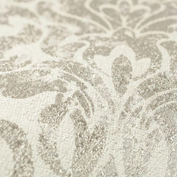 Graham & Brown Opal Damask White/Gold White and Gold Wallpaper Sample