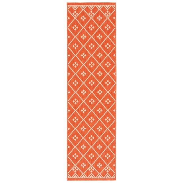 Courtyard Terracotta/Light Beige 2 ft. x 8 ft. Tribal Diamond Indoor/Outdoor Runner Rug