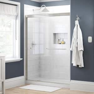 Simplicity 60 in. x 70 in. Semi-Frameless Traditional Sliding Shower Door in Nickel with Clear Glass