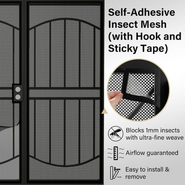 72 in. x 80 in. Universal/Reversible Hinging Black Surface Mount Steel Security Door Expanded Metal Screen Lock Bug Net