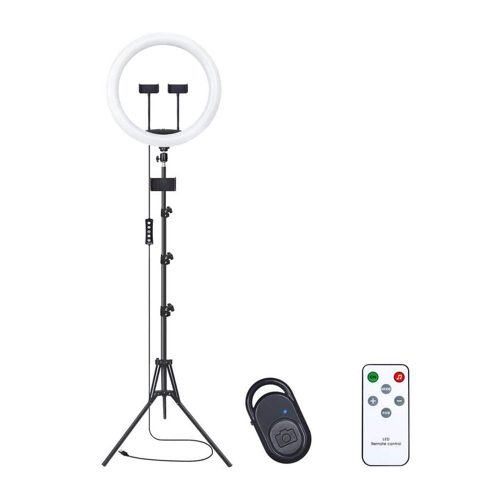 13 in. Black Ring Light with 76 in. Tripod Stand 3 Phone Holders 48 RGB Colors Music and 12 Dimming Modes price history on PriceWatchPro