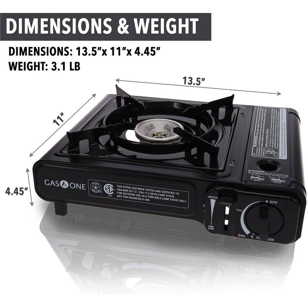 Black Portable Gas Stove with Carrying Case, 9,000 BTU