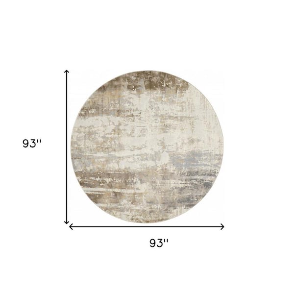 Tan and Ivory 8 ft. Round Abstract Area Rug