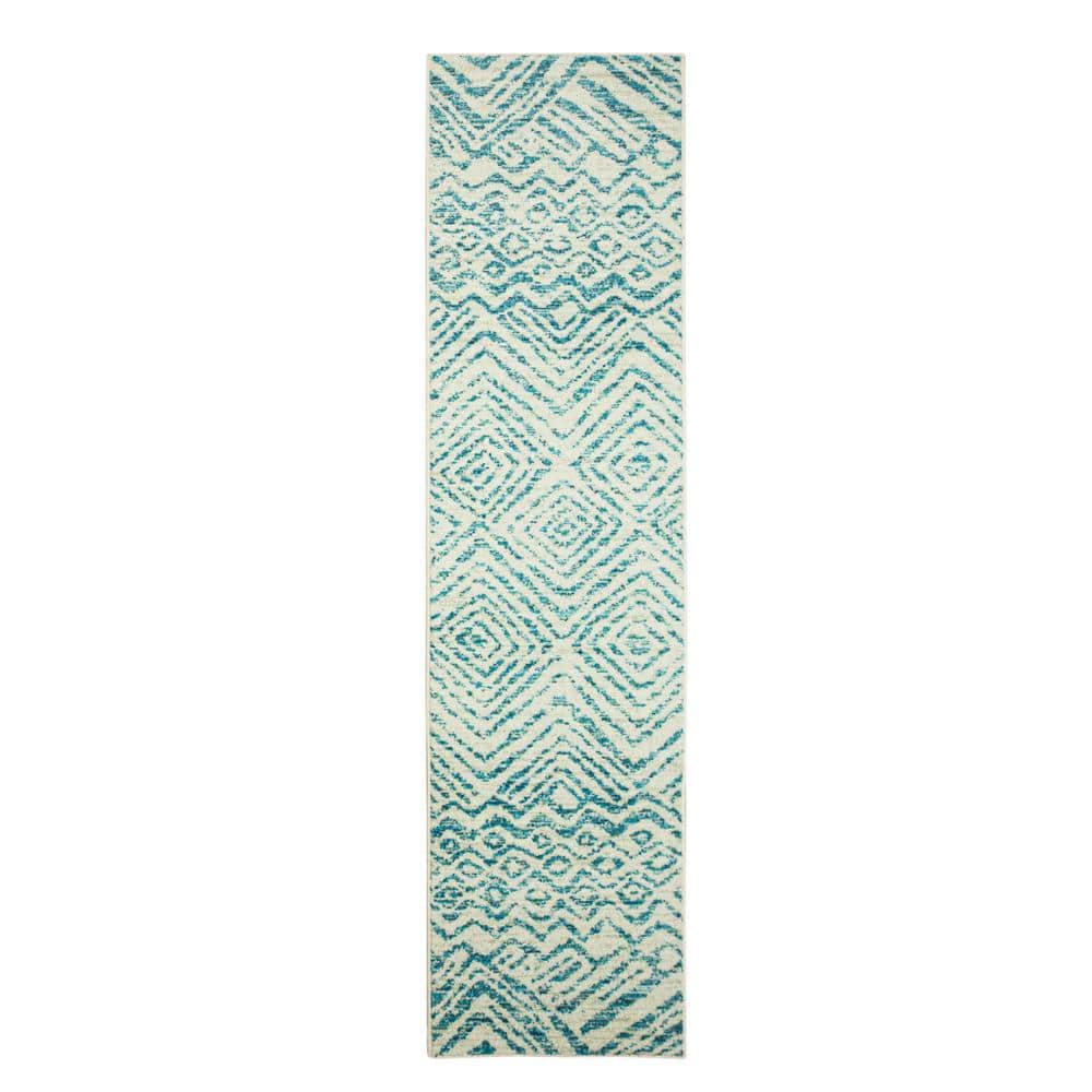 Mohawk Home Zig Zag Stripe Aqua 2 ft. x 7 ft. Runner Area Rug 868192 ...