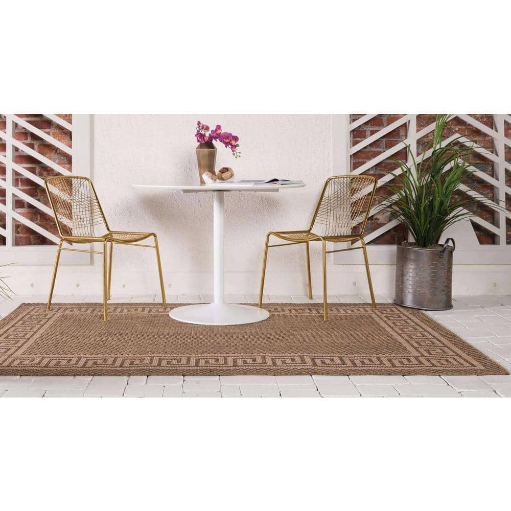 Greek Key Brown Synthetic Rectangular Outdoor Rug 8' x 10'