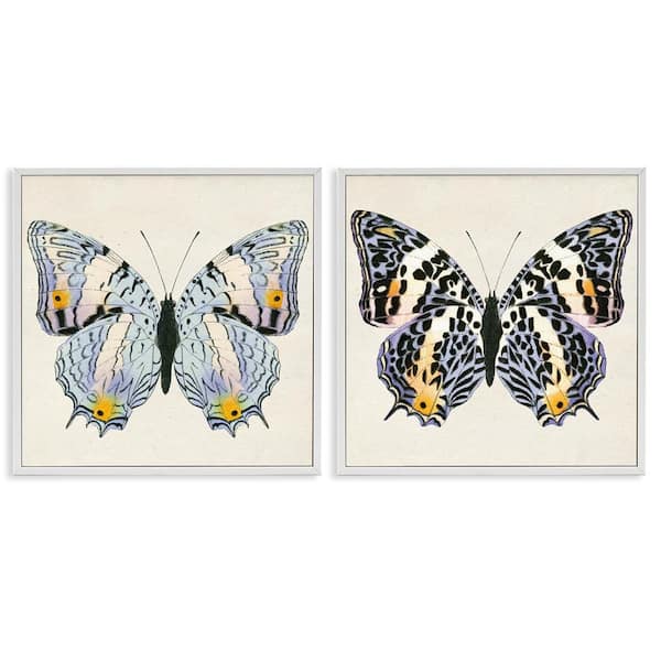 Stupell Industries Butterflies with Yellow Details by Susan Arnot 2 Pieces White Framed Animal Giclee Art Print 17 in. x 17 in.