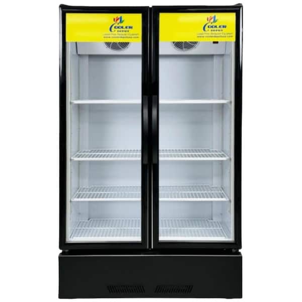 39 in. W 16.5 cu. ft. NSF Commercial Glass Swing 2-Door Upright Display Beverage Cooler Refrigerator in Black