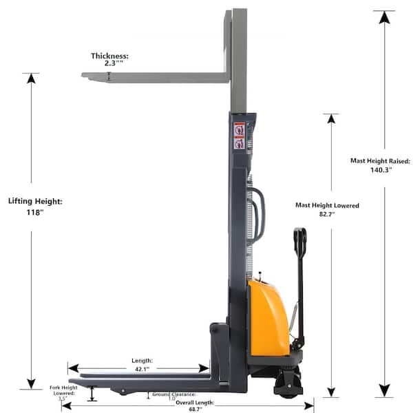 APOLLOLIFT 3300 lbs. Fixed Legs Semi Electric Stacker 118 in. Lift Height  Walkie Stacker with Adjustable Forks A-3016 - The Home Depot