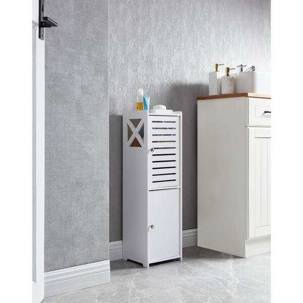 URTR White Storage Cabinet with 2 Doors &1 Drawer, Tall Bathroom Cabinet  with Adjustable Shelf, Narrow Floor Storage Cabinet T-02106-K - The Home  Depot