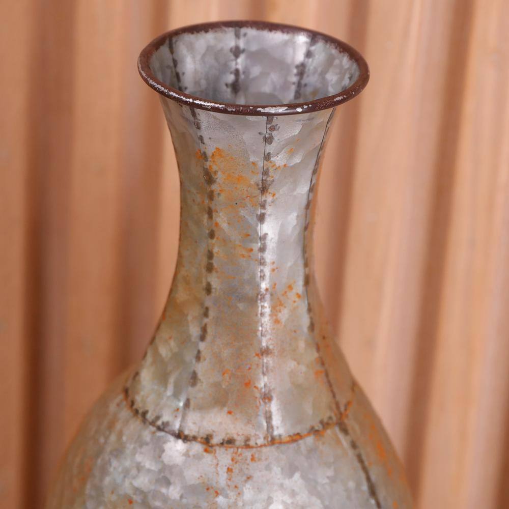 25" Rustic Silver Galvanized Metal Floor Vase