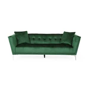 Emilio 86.5 in. Wide Square Arm Velvet Contemporary 3-Seater Sofa in Green