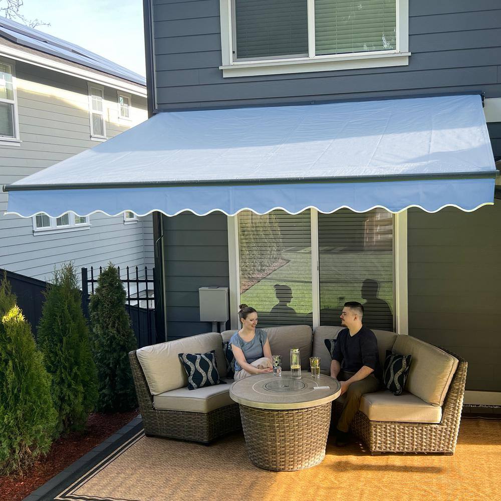 Sky Blue Manual Retractable Patio Awning with Black Frame