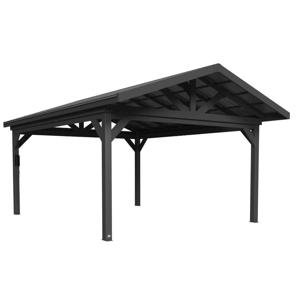 Lancaster 18 ft. x 14 ft. Black Galvanized Steel Outdoor Patio Gazebo with Hardtop Steel Roof and Front Gable Overhang price history on PriceWatchPro