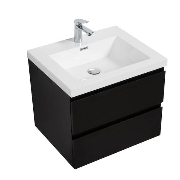 Opvande Alice 30 in. W x 20 in. D x 22 in. H Single Floating Bathroom Vanity in Black with Solid Surface Sink Top in White
