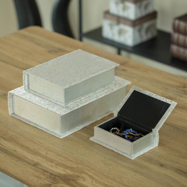 Vintiquewise White Set of 3 Velvet Vintage Storage Wooden