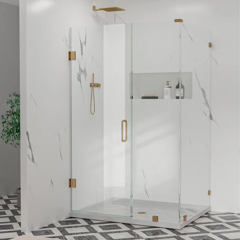 Hava 38 in. W x 38 in. D x 76 in. H Hinged Frameless Corner Shower Enclosure in Brushed Gold with 3/8 in. Clear Glass price history on PriceWatchPro