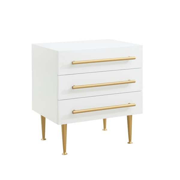 white nightstand with gold accents