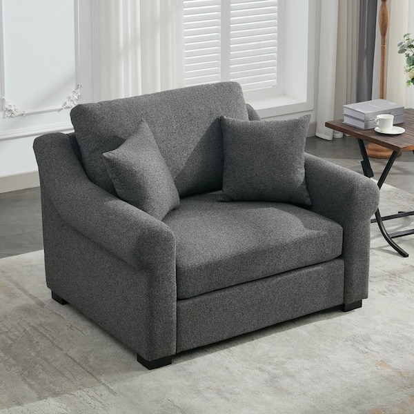 Harper & Bright Designs Oversized Gray Chenille Fabric Upholstered Arm Chair with 2-Pillows, Wood L-Shaped Legs